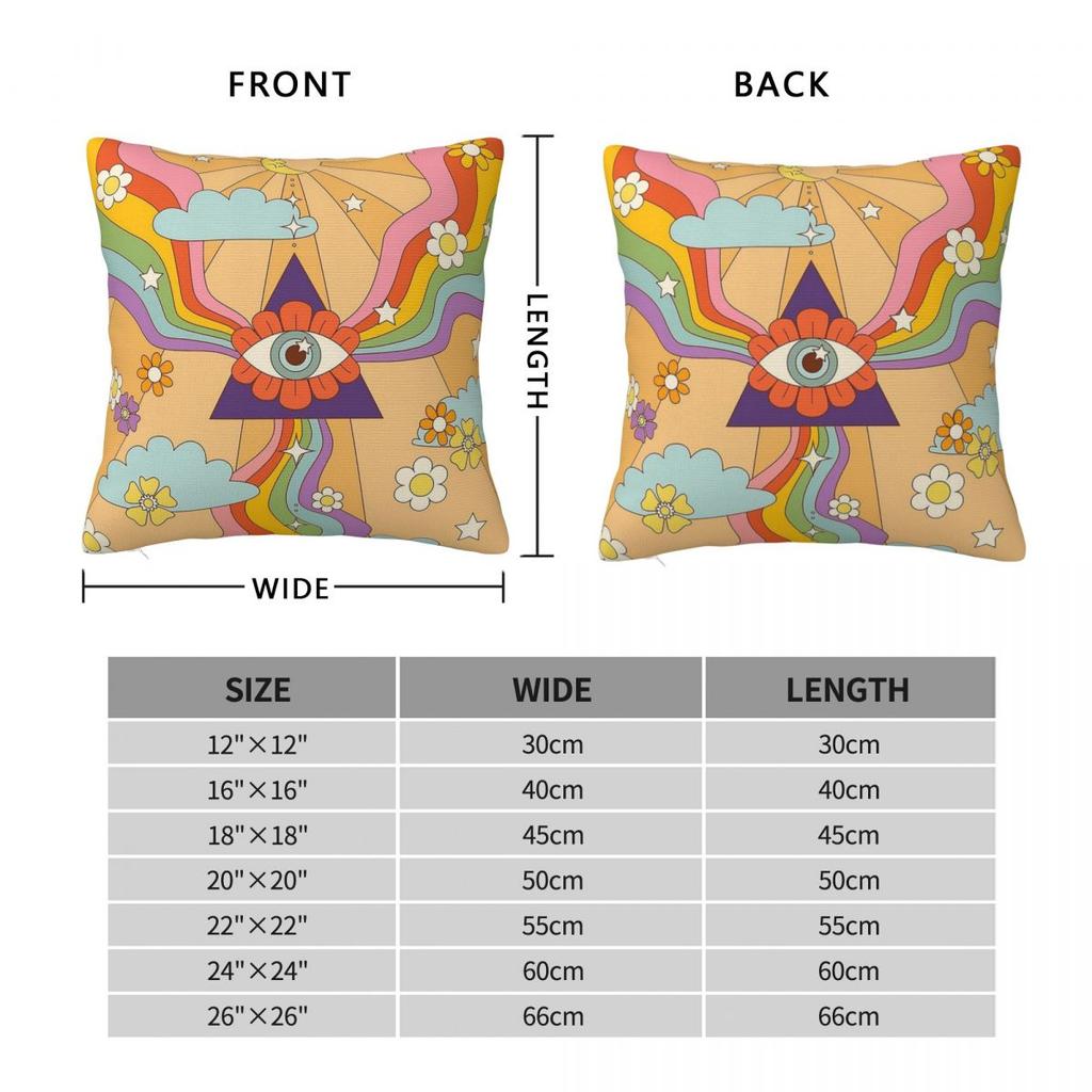 Retro Hippie Boho Rainbow Square Pillowcase Polyester Linen Velvet Creative Zip Decor Throw Pillow Case Sofa Seater Cushion 18"