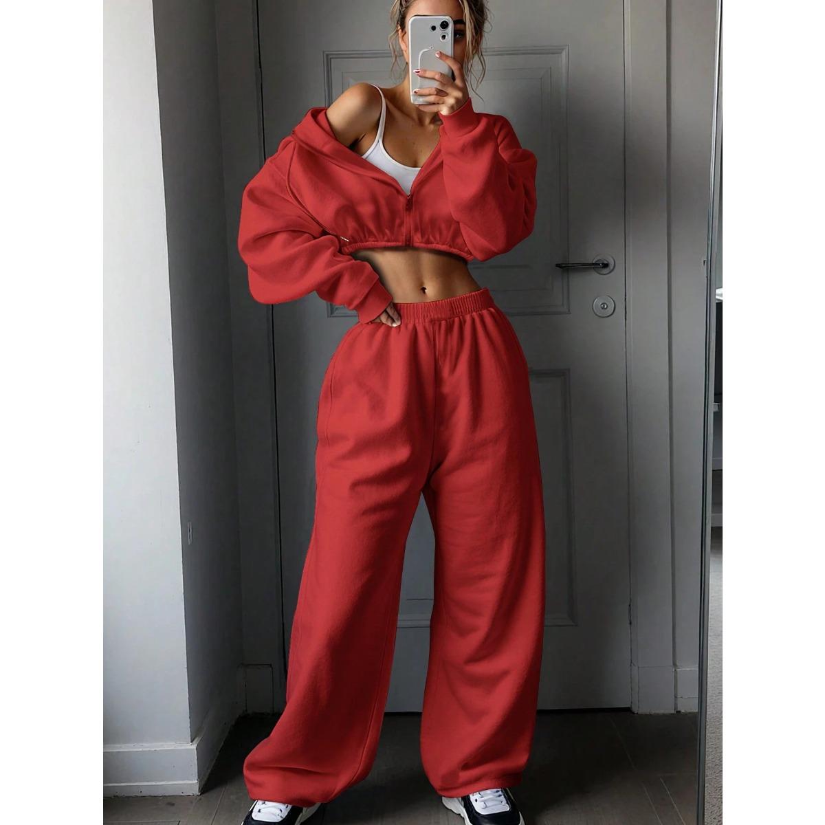 

Женский спортивный костюм из двух предметов с длинным рукавом для осени и зимы S красный