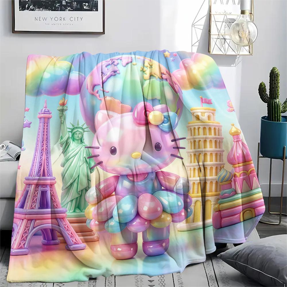 1PC Hello Kitty Cute Print Flannel Blanket, High Quality All Seasons, Home Decor, Warmth and Comfort, Perfect for Christmas Gifts