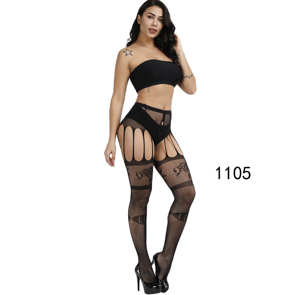 European & American Plus Size Fishnet Bodysuit: Sexy Open Crotch Hollow-Out Jacquard Suspender Stockings
