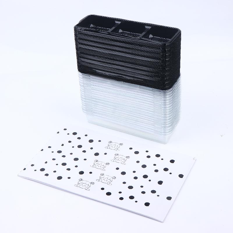 50Pcs Black 3 Grid Pastry Packaging Box With Lid Cake Roll Pastry Takeaway Freshness Boxes Food Grade Baking Dessert Case