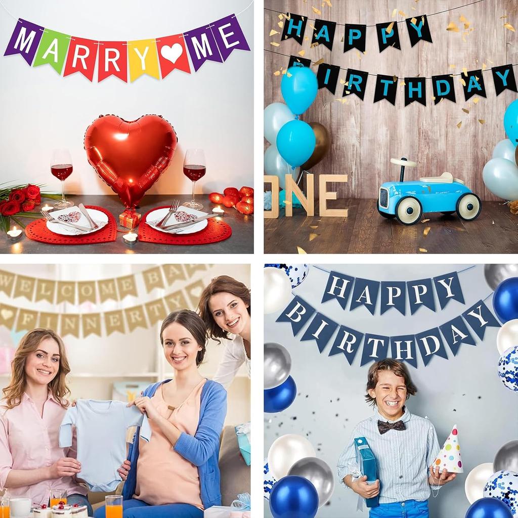 Blue Banner kit,  Phrase Banner, ize Your Party Banner Signs, Handwriting Banners Party Supplies Unique Decor With Letters A~Z and heart Stencil