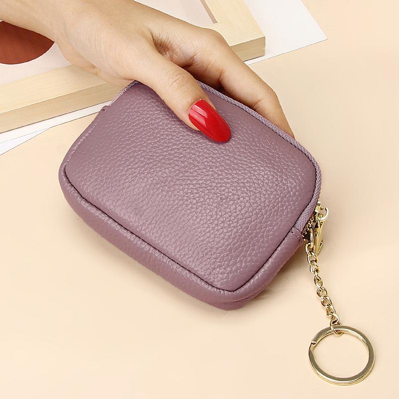 Genuine Leather Mini Zipper Wallet for Women Compact Keychain Coin Purse with Top Grain Leather Stylish Design