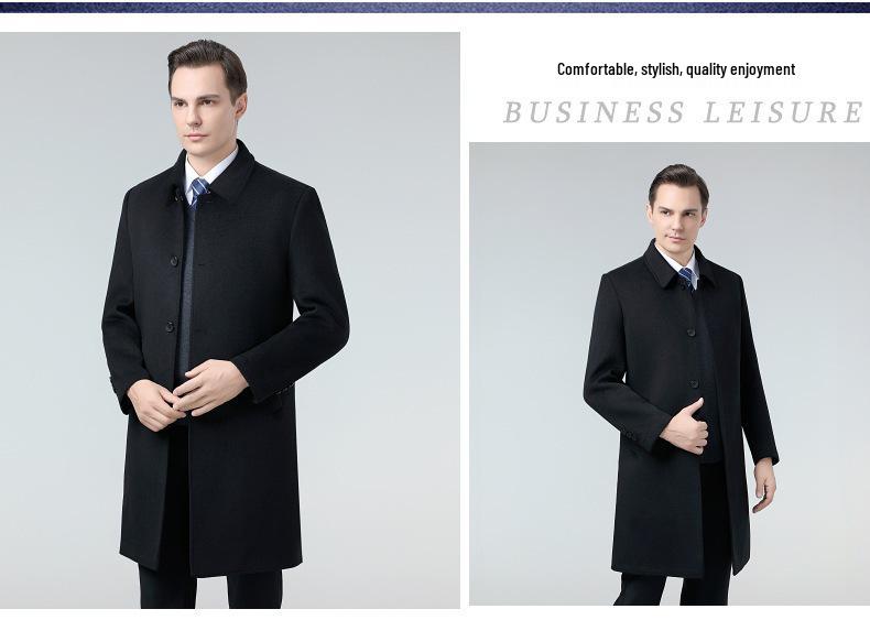 Men's Long Double-faced Wool Trench Coat with Down Liner