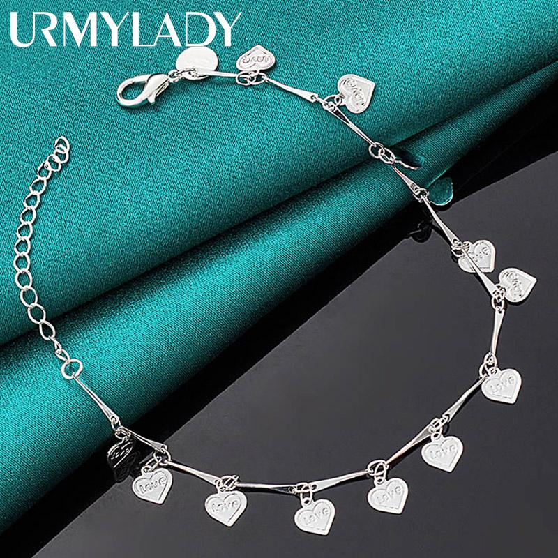 925 Sterling Silver Love Heart Armband För Kvinnor Bröllopsfest Modesmycken