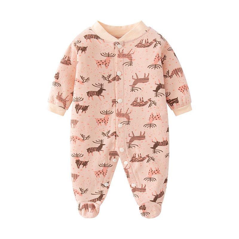 Baby Jumpsuit Spring and Autumn Pure Cotton Long-Sleeved Newborn Baby Jumpsuit with Foot Cover Children's Pajamas Romper with Foot Cover