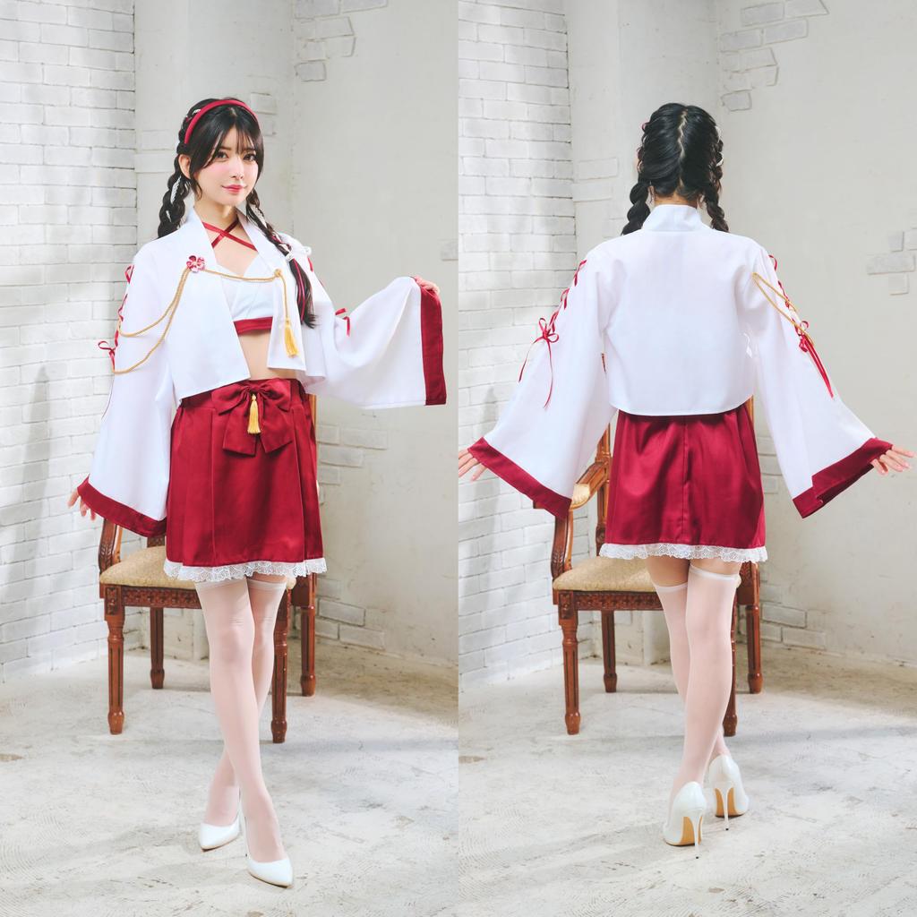 Clearstone Halloween Cosplay Costume - Women's Haori Shrine Maiden Costume (Red)