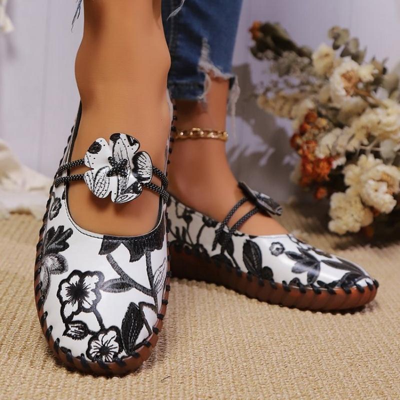 Fashion Autumn 2024 New Fashion Printed Casual Single Shoes Women Sewing Single Shoes Bean Shoes