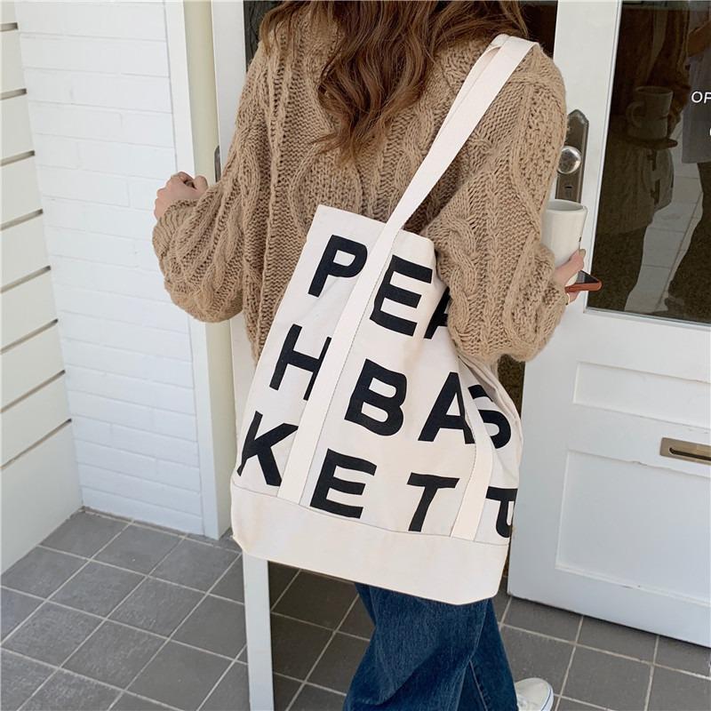 1 Letter Canvas Bag Lazy Wind Shoulder Cloth Bag Women's Large Capacity Tote Bag