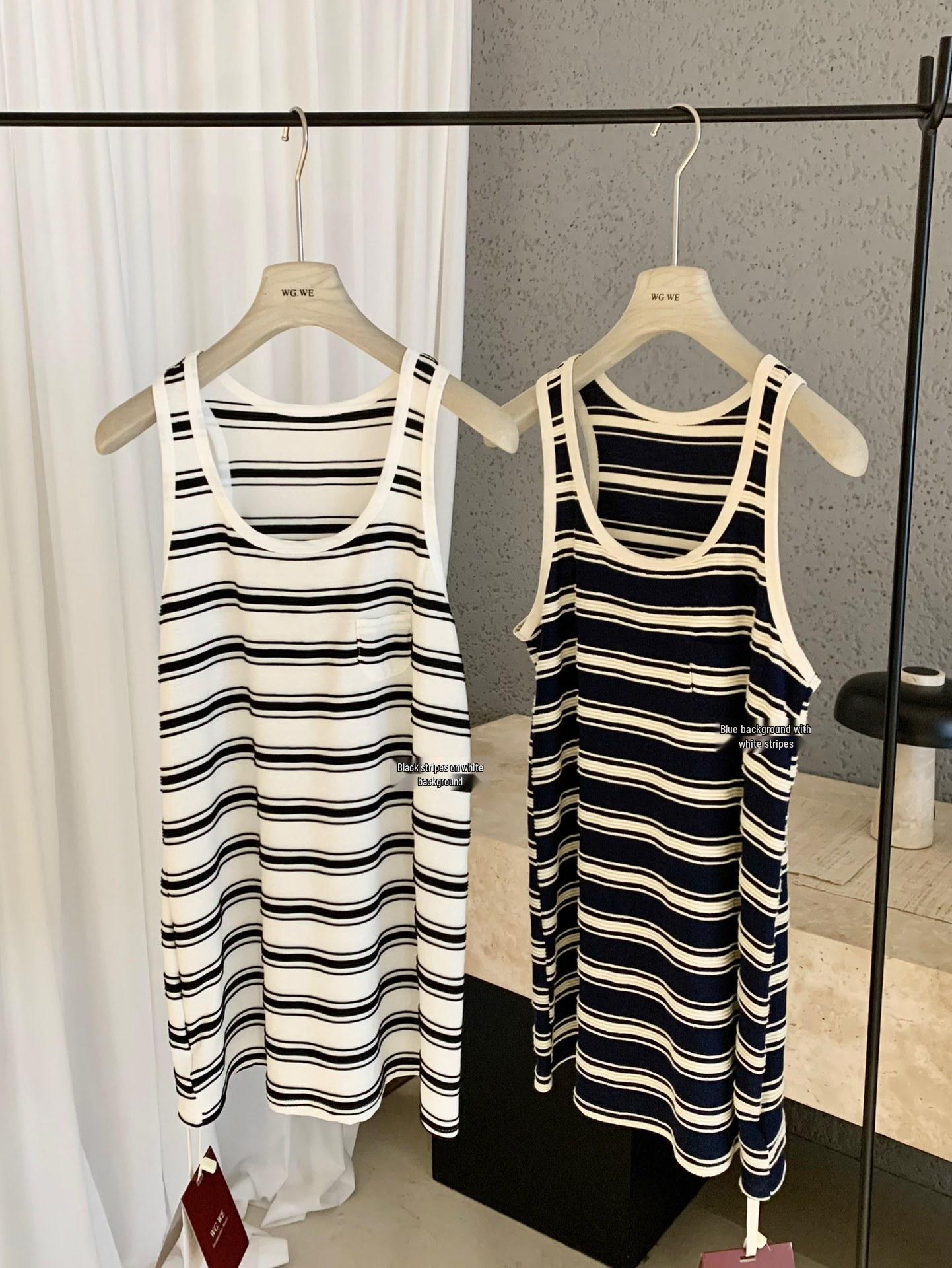 Striped Color Block Knit Camisole - Women s Spring/Summer Trendy Base Layer Top WGWE8606 White with Black Stripes