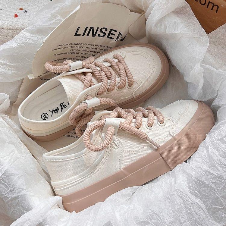 High-value 2025 summer and autumn Korean version of ulzzang retro platform canvas shoes for women to step on and wear two lazy board shoes for women