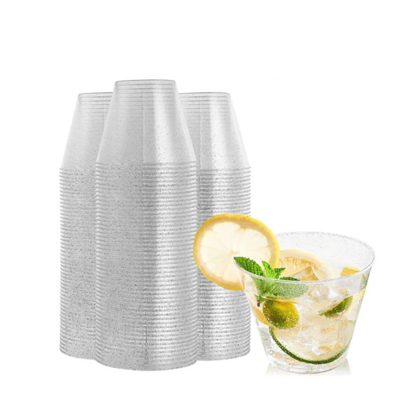 50pcs/set 270ml Disposable Plastic Cups Glitter Whiskey Juice Mousse  Cup Champagne Glass For Party