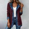 Women's Casual Real Denim Jacket with Leopard Print Patchwork Design for Daily Wear