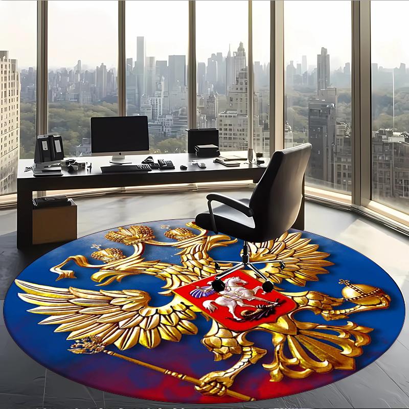 Russian Double Headed Eagle (14) Round Office Rug Decorative Floor Rug for Office Bedroom Living Room and Home Space