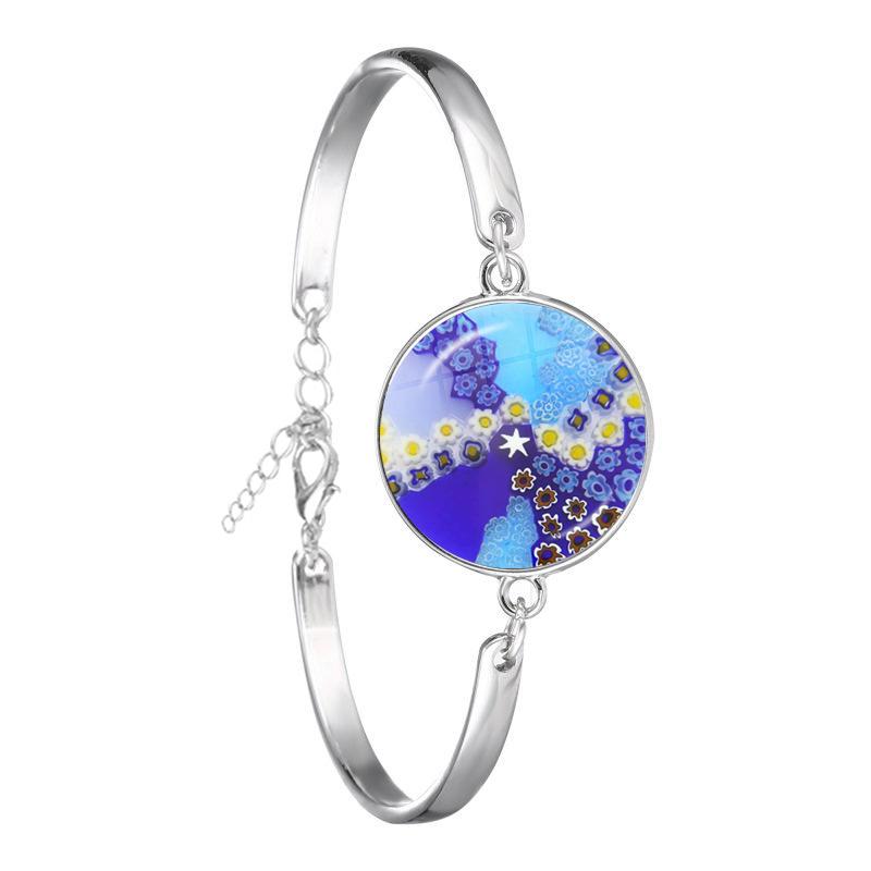 Murano Millefiori Braceler MultiColour Flower 18mm Glass Cabochon Chain Bangle Jewelry For Women Men Gift