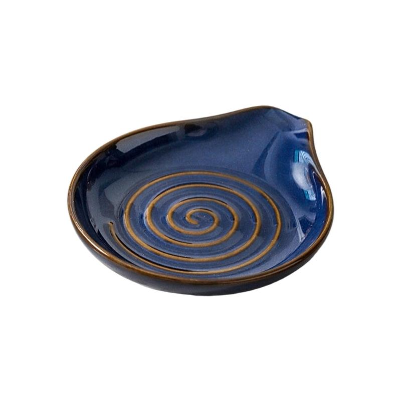 Stove Side Spoon Rest Dish for Home Cooking, Plain Look Rest with Ridged Middle and Sauce Saving Tip for Counters