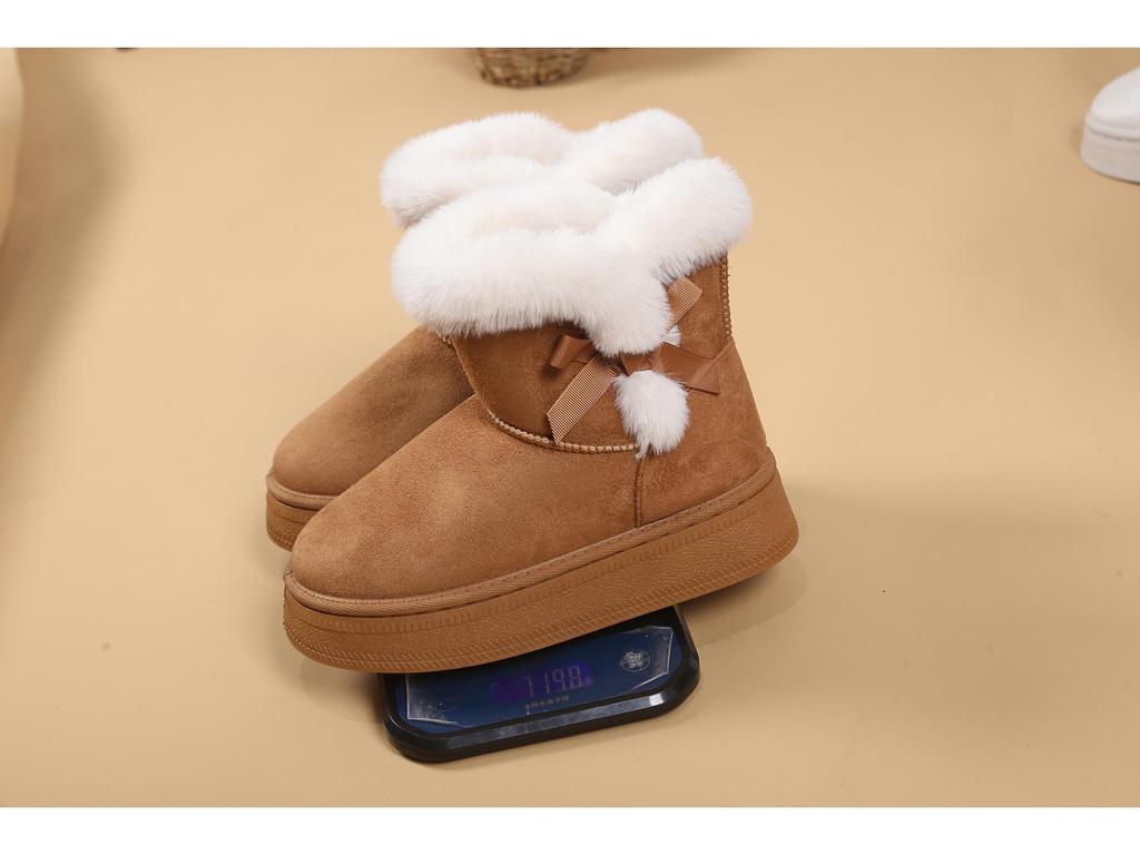 Damen Übergröße Pelzige Winterstiefel: 2025 Lässige Baumwolle aus einem Stück mit dicker Sohle und Schmetterlingsdetail