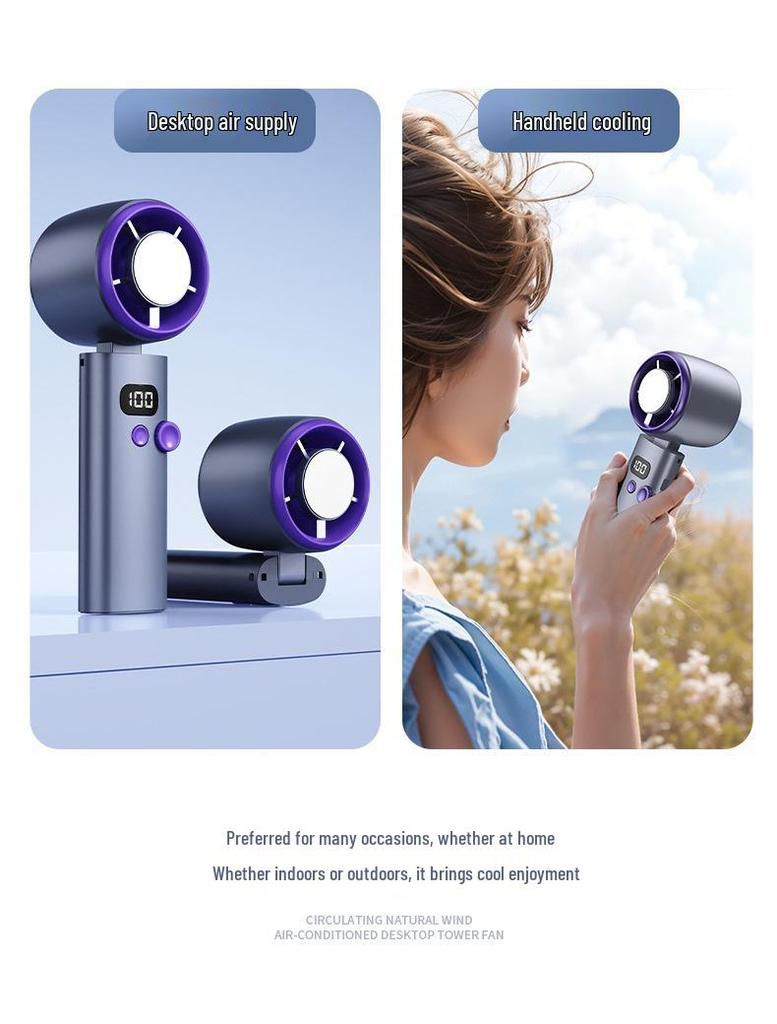 Portable High-Speed Bladeless Mini Fan with Digital Display and Cooling Ice Pack