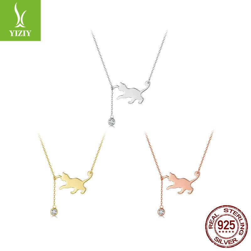 Fashion Cute Kitten S925 Sterling Silver Lady, Niche Design Naughty Cat Collarbone Chain Jewelry