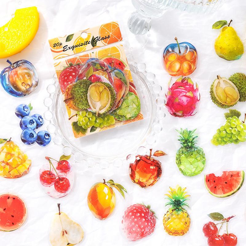20 Pcs PET Scrapbook Stickers Fruit Heart Decorative Stickers for Scrapbooking Crafts Junk Journal Diary Stickers