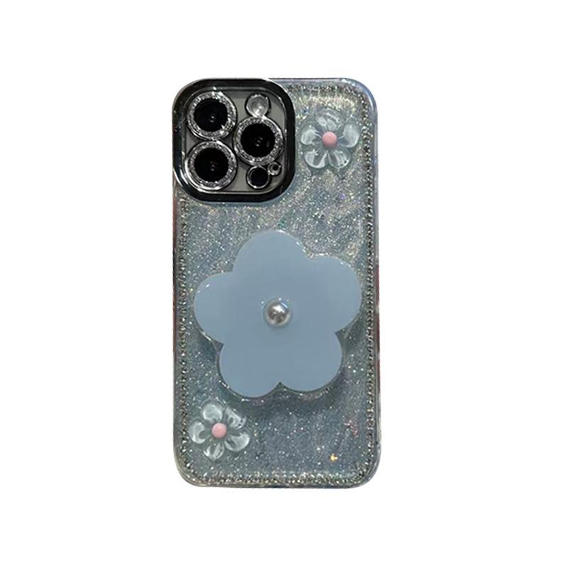 Pearl Flower Airbag Bracket Women'S Mobile Phone Case For Apple 16Promax Glitter Sequins Iphone17 Epoxy