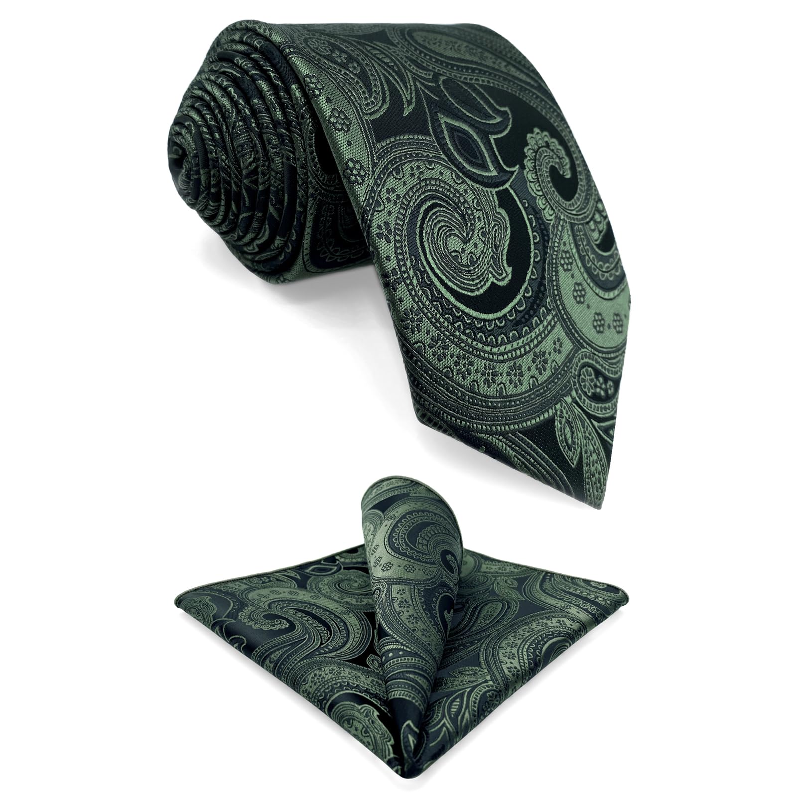 (Shlax & Wing) Shlax & Wing Dark Green Paisley Pattern Long Silk Jacquard Business Tie, Brand New, Formal Wear, Men s Standard Size Tie (8.9cm x