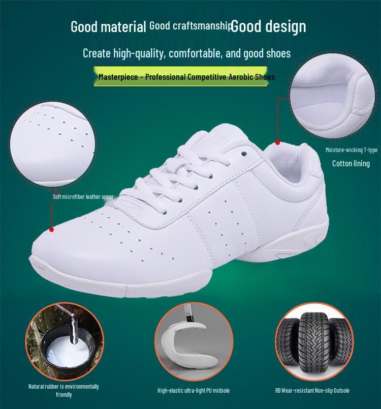 Yingrui Women's White Aerobic Dance Shoes - Soft Sole, Non-Slip, Perfect for Cheerleading and Children's Training (Model 610)
