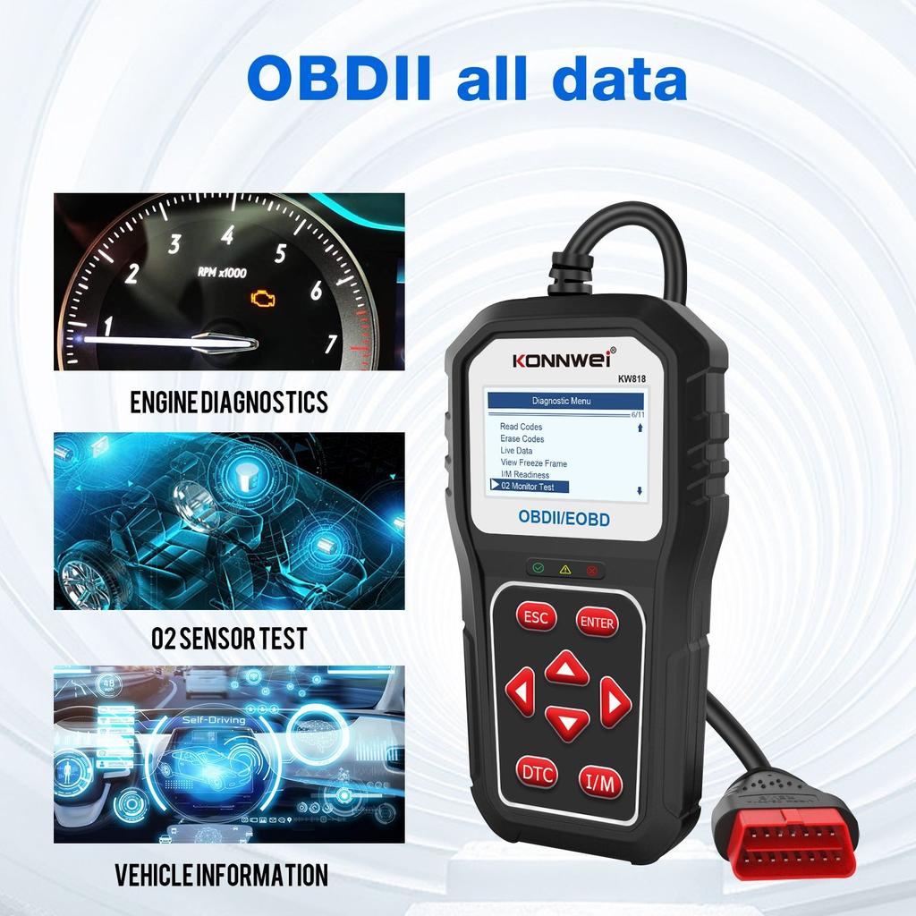 KONNWEI KW818 Car Diagnostic Tools OBD2 Support CAN J1850 Engine Fualt Code Read 12V Battery Tester Enhanced OBD2 Auto Scaner