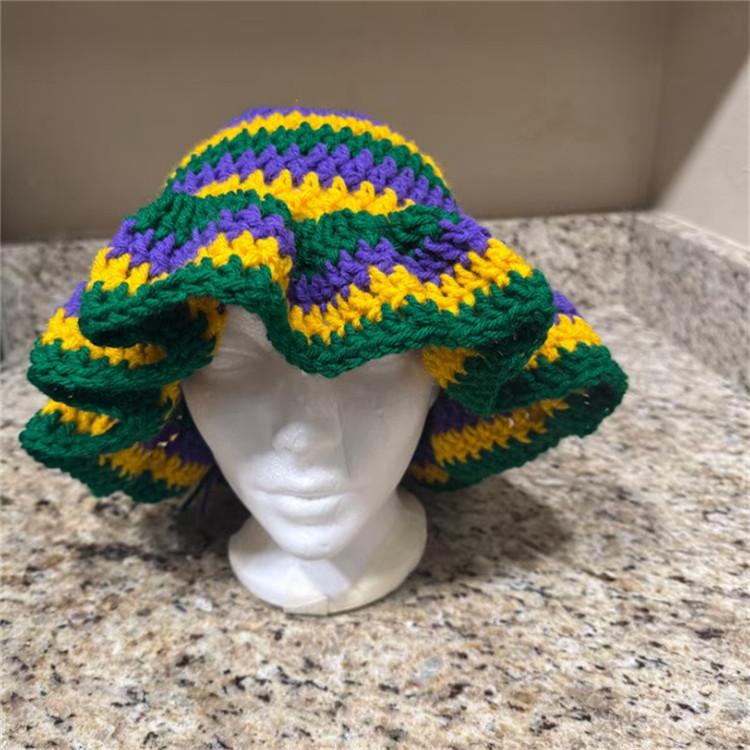 Handmade Crochet Bucket Hat for Woman Teen Outdoor Fisherman Hat Ruffled Brim Winter Windproof Carnivals Hat