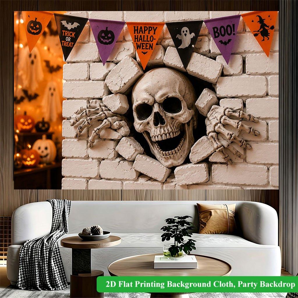 2D Flat Backdrop1pc Halloween Skeleton Backdrop Banner Polyester Wall Decor For Living Room Bedroom Office Outdoor Decor Party Holiday Gift