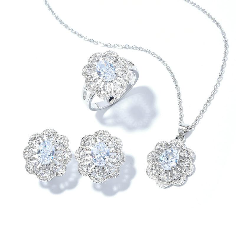 Zircon Set, Versatile Fashion Necklace Earring Set, Flower Set Jewelry.