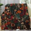 1Pc Vintage Floral Flannel Blanket Green Plant Plaid 3D Printed Warm Cozy Soft Rug For Sofa Bed Couch Car Camping Travel Blanket