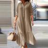 New Cotton and Linen Long Irregular Dress Shirt Collar Button Casual Dress