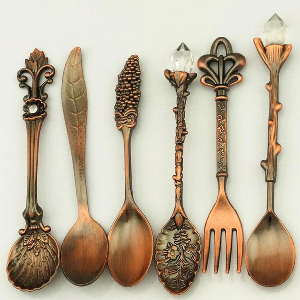6Pcs Retro Coffee Spoons Fork Tableware