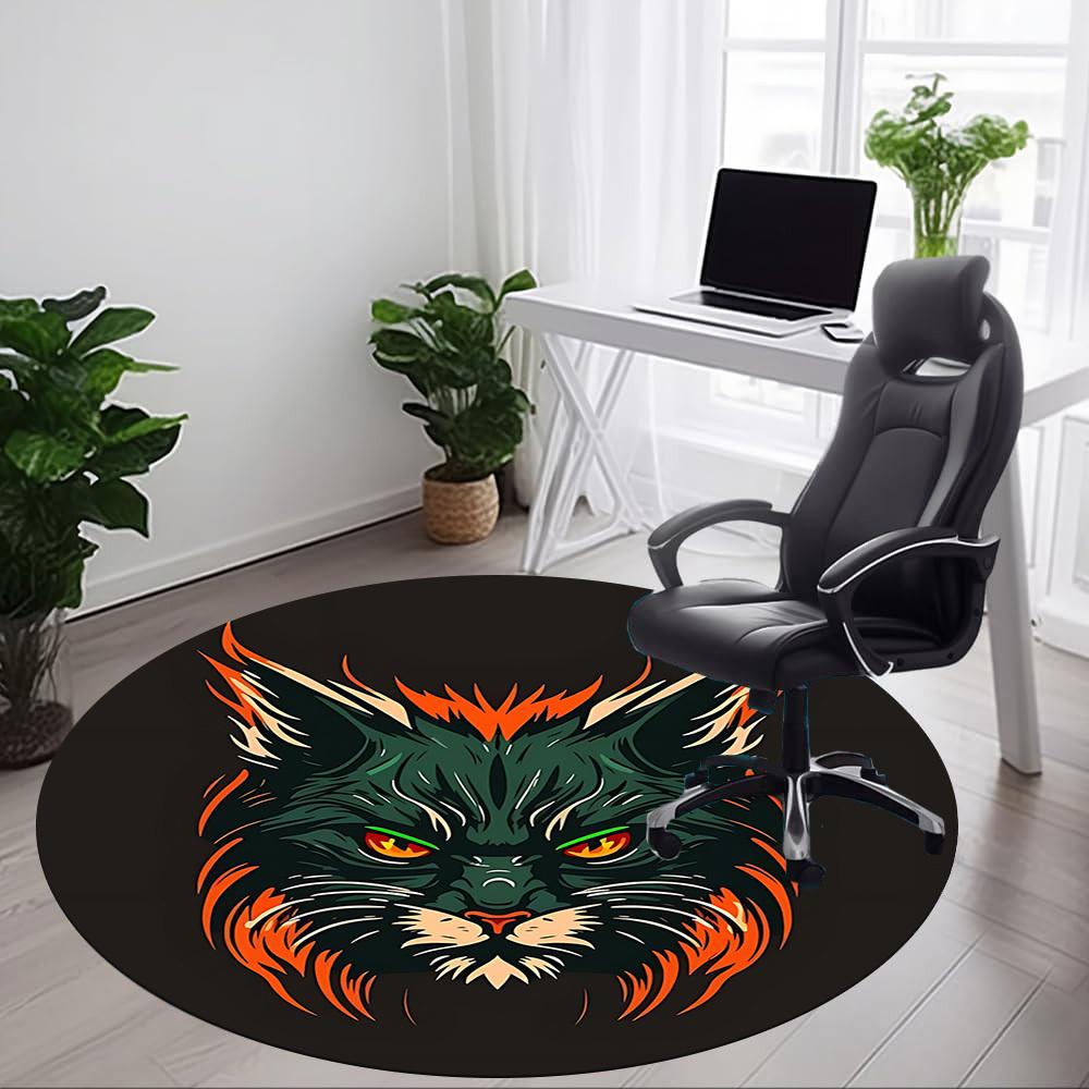 1pc Feline Flame Office Round Area Rug, Indoor Mat Suitable For Office, Under Office Chairs Bedroom Living Room Home Decor, Room Deco