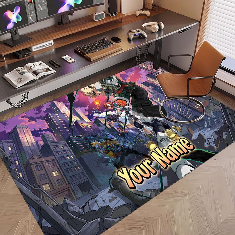 Custom Name Crystal Velvet Rug,My Hero Academia Comfortable Anti Slip Floor Mat For Room Decoration