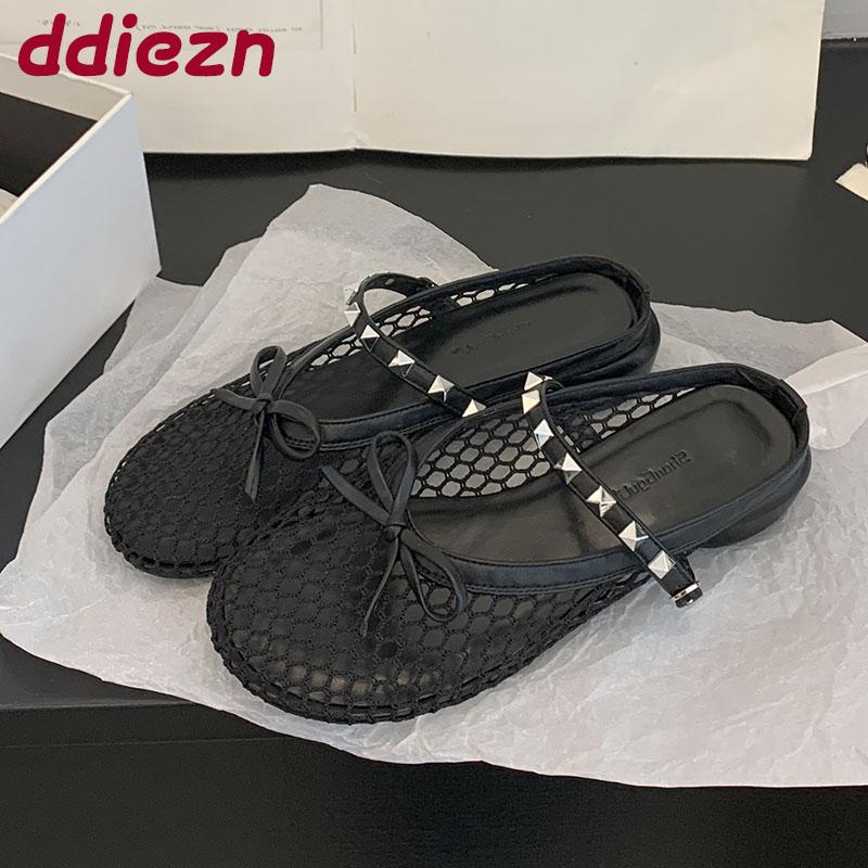 Мода Новинка 2025 Мода Заклепка Женские Балетки Мэри Джейн Обувь Бабочка-узел Женская Круглый Носок Обувь Слипоны Женские Балетки С Обувью