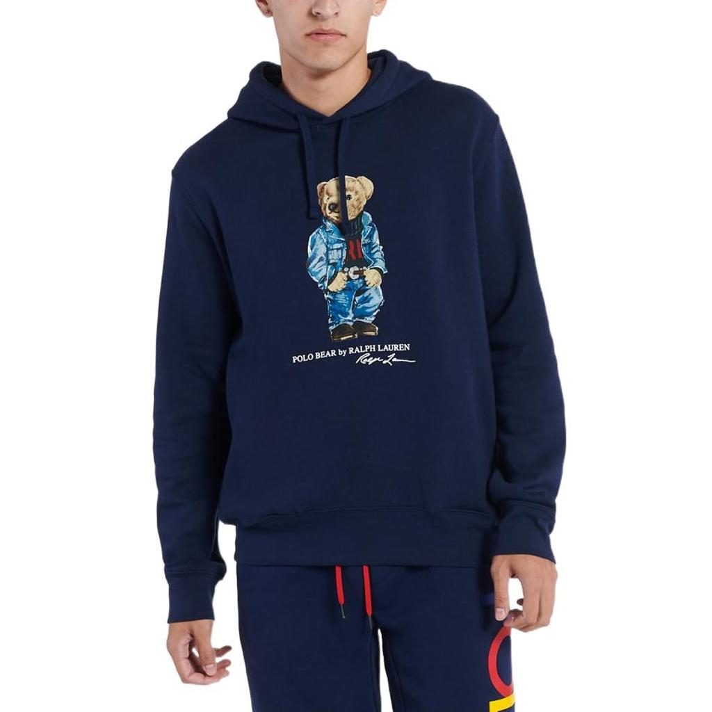 Polo Ralph Lauren FW22 Bear Print Drawstring Hoodie Men Hoodies Blue 710853309-001