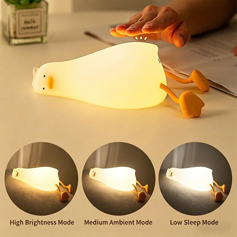 Night Light LED Duck Night Light Lying Flat Design Dimmable Eye Caring Bedside Lamp Bedroom Ornament Sleep Companion Light