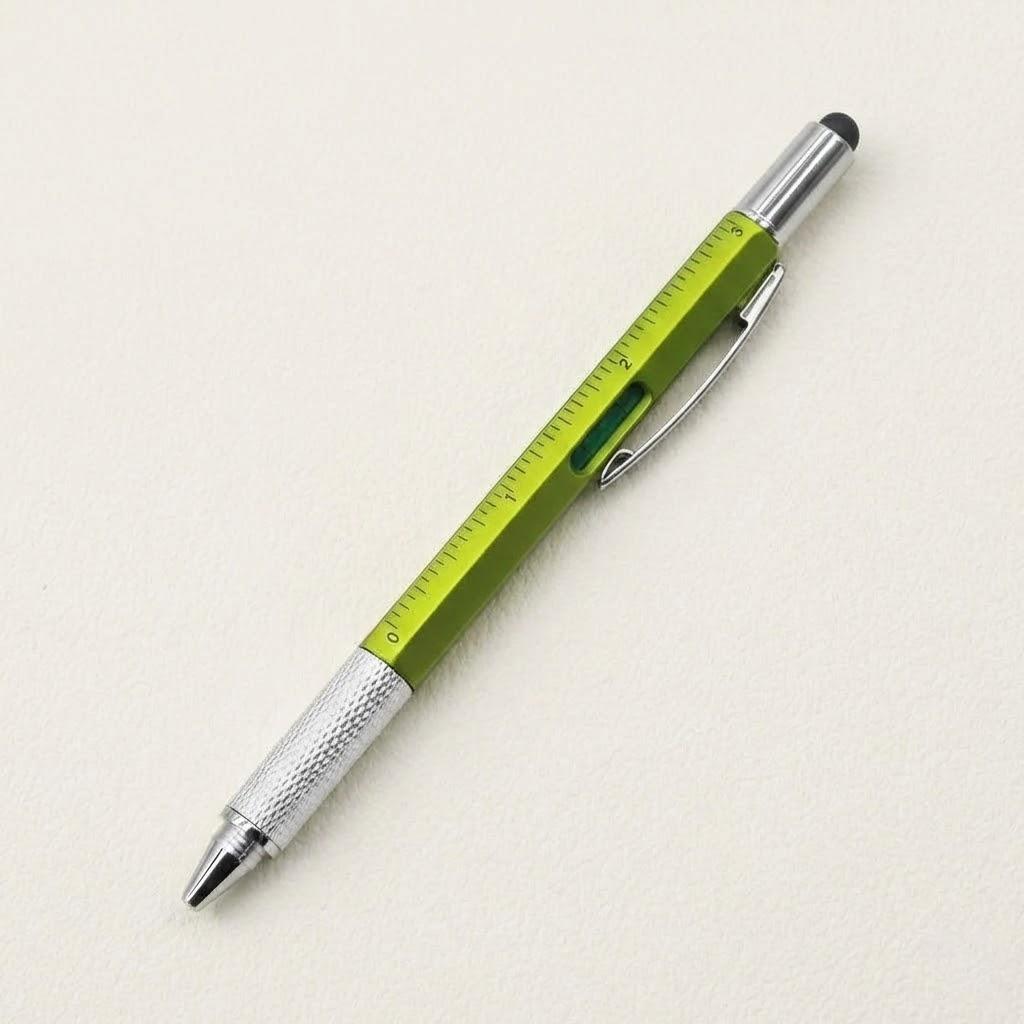 

Multifunctional 4 in 1 Ballpoint Pen Ruler Screwdriver Touch Screen Stylus Spirit Level Portable Office Tool зелёный