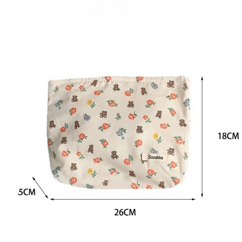 Simple Fresh Floral Cotton Storage Bag Portable Clutch Makeup Bag Cosmetic Bag Travel Skincare Toiletries Organizer Toilet Bag