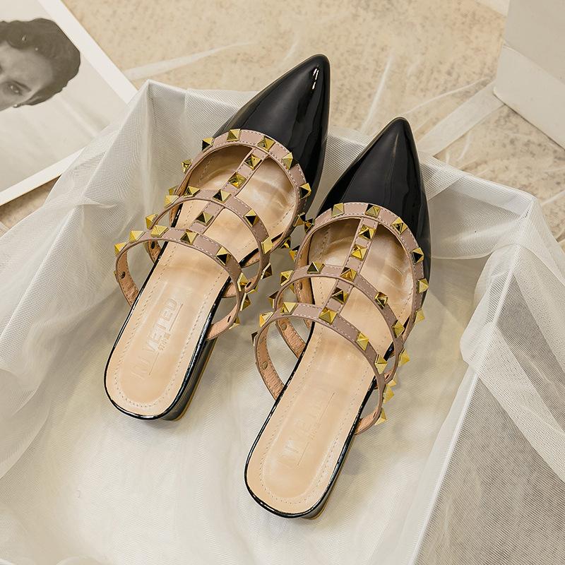 Fashion Ladies Slippers Summer New Outdoor Rivet Slippers Women's Middle Heel Sandals Women Slippers Plus Size 41-43