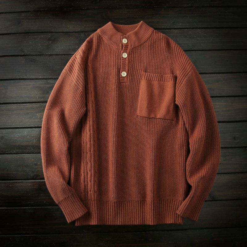 Japan fashion Order! Gok Pure Cotton! Foreign Trade Tail Goods Men's Autumn and Winter Thickened Half Button Stand Collar Knit Sweater