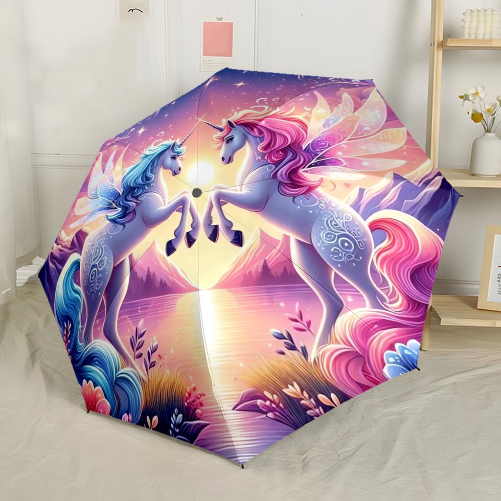Astral Magic Forest Unicorn Portable Automatic Umbrella Compact 8 Rib Design Durable Plastic Iron Perfect for Outdoor Adventures Fashionable