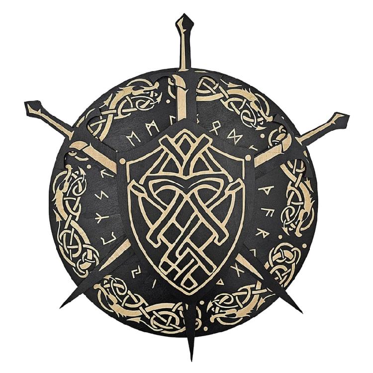 Cultural Wood Wall Hangings Medieval Nordic Portrait Sword Wall Plaques Decors