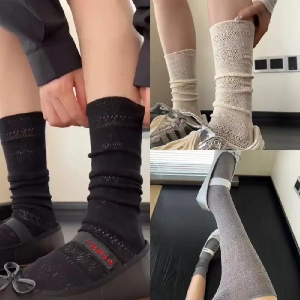 

Japanese Lace Socks Hollow-Out Mesh JK Socks Kawaii Casual Socks for Women бежевий