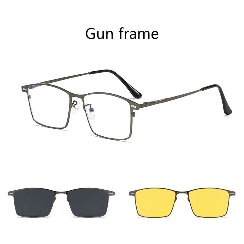 3 In 1 Rectangle Frame Polarized Magnetic Clip On Sunglasses Men Metal Optical Prescription Magnet Clip On Sun Glasses