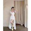 Summer bubble sleeve ruffle edge long dress short sleeve skirt ballet square neck straps white dress women