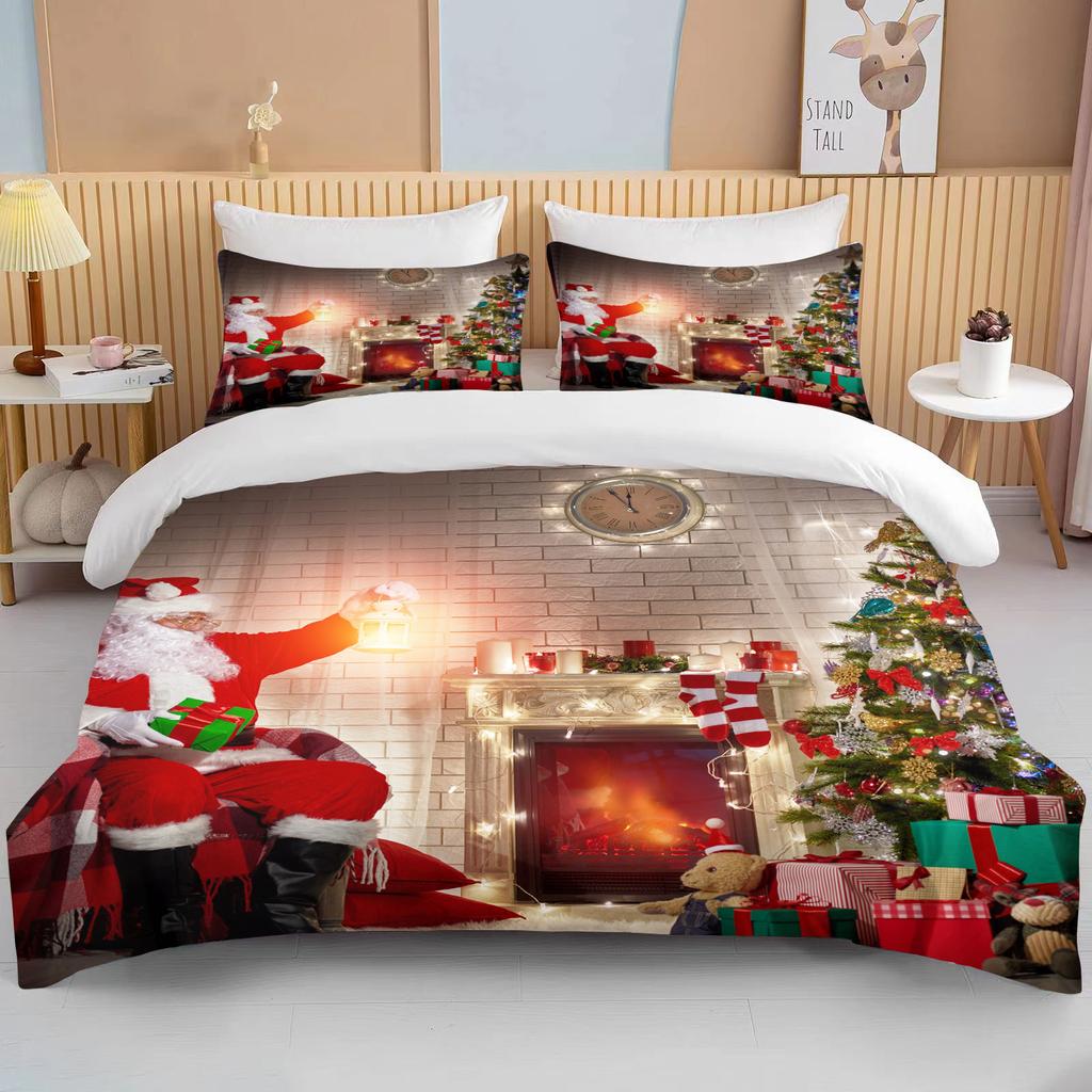 Christmas Duvet Cover Single Twin For Boy Girl Cartoon Snowman Santa Claus Blue Bedding Set Polyester Christmas Tree Quilt Cover