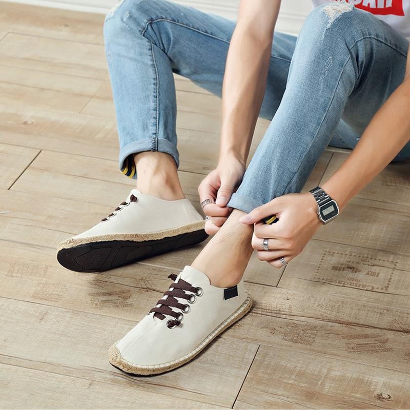 Spring Summer Fisherman Shoes Men Loafers Cool Street Style Flat Non-slip Mens Casual Shoes Cloth Plus Size 45 Beige Black Blue